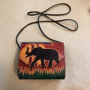 Handmade leather crossbody purse elephant design